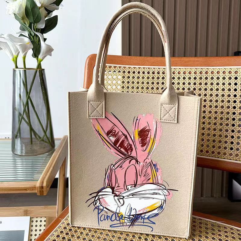 Túi Xách Tay Bằng Nỉ Kích Thước Lớn In Họa Tiết Hoạt Hình Phong Cách Mới AC2320
