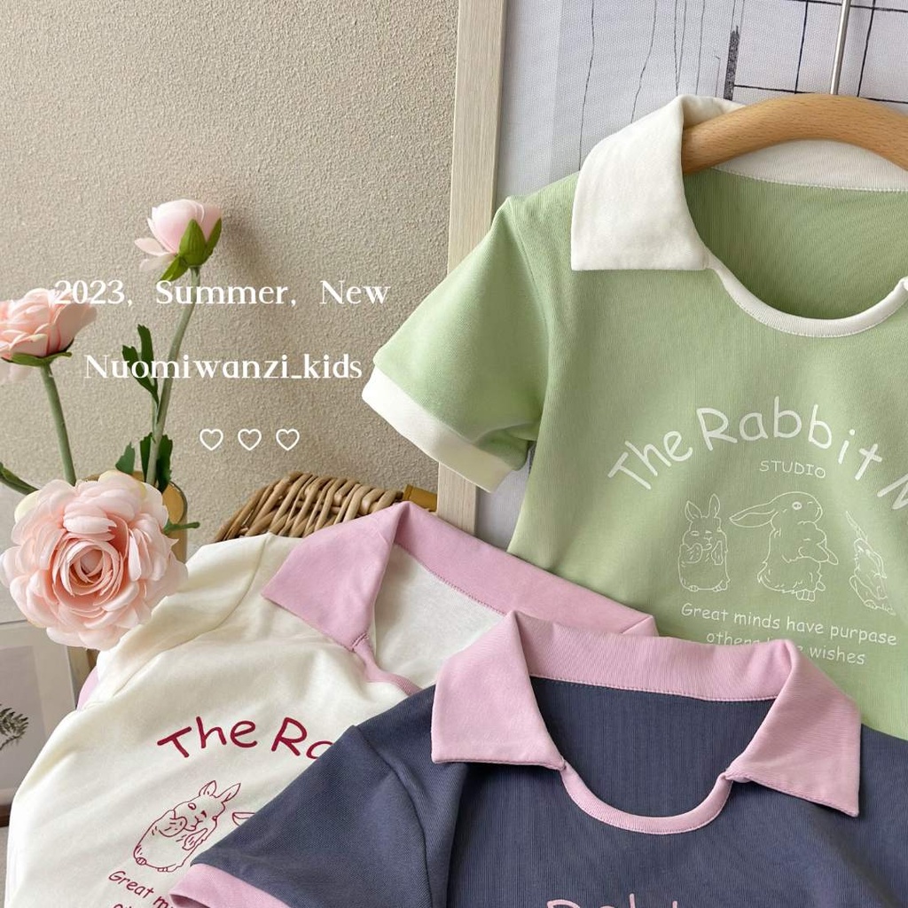 Áo Thun Cotton Ngắn Tay Cổ Bẻ Màu Tương Phản Thời Trang Mùa Hè Phong Cách Hàn Quốc Cho Bé