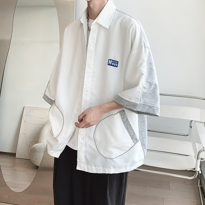 Áo Sơ Mi Tay Ngắn Kẻ Sọc Phản Quang Phong Cách Đường Phố Cho Nam Và Nữ