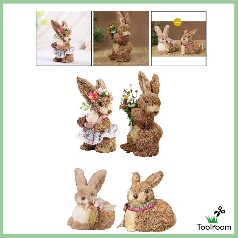 Mô Hình Chú Thỏ Phục Sinh Bằng Rơm Thủ Công Để Bàn Trang Trí