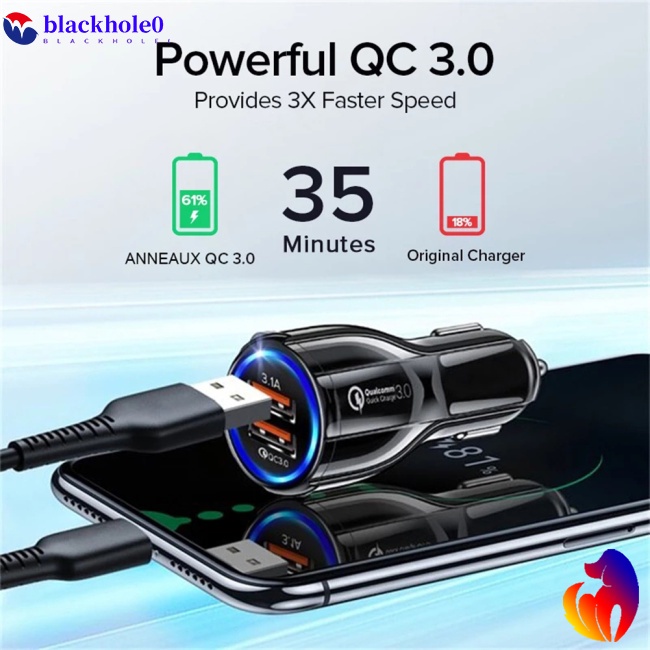 Cục Sạc Nhanh Qc3.0 Kép Usb Kép Bằng Hợp Kim Nhôm Thông Minh Cho Xe Hơi