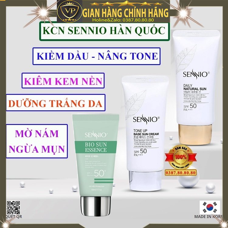Kem chống nắng trắng da kiềm dầu nâng tone trắng da Sennio hàn quốc cho cho da dầu mụn khô nhạy cảm hỗn hợp thiên dầu
