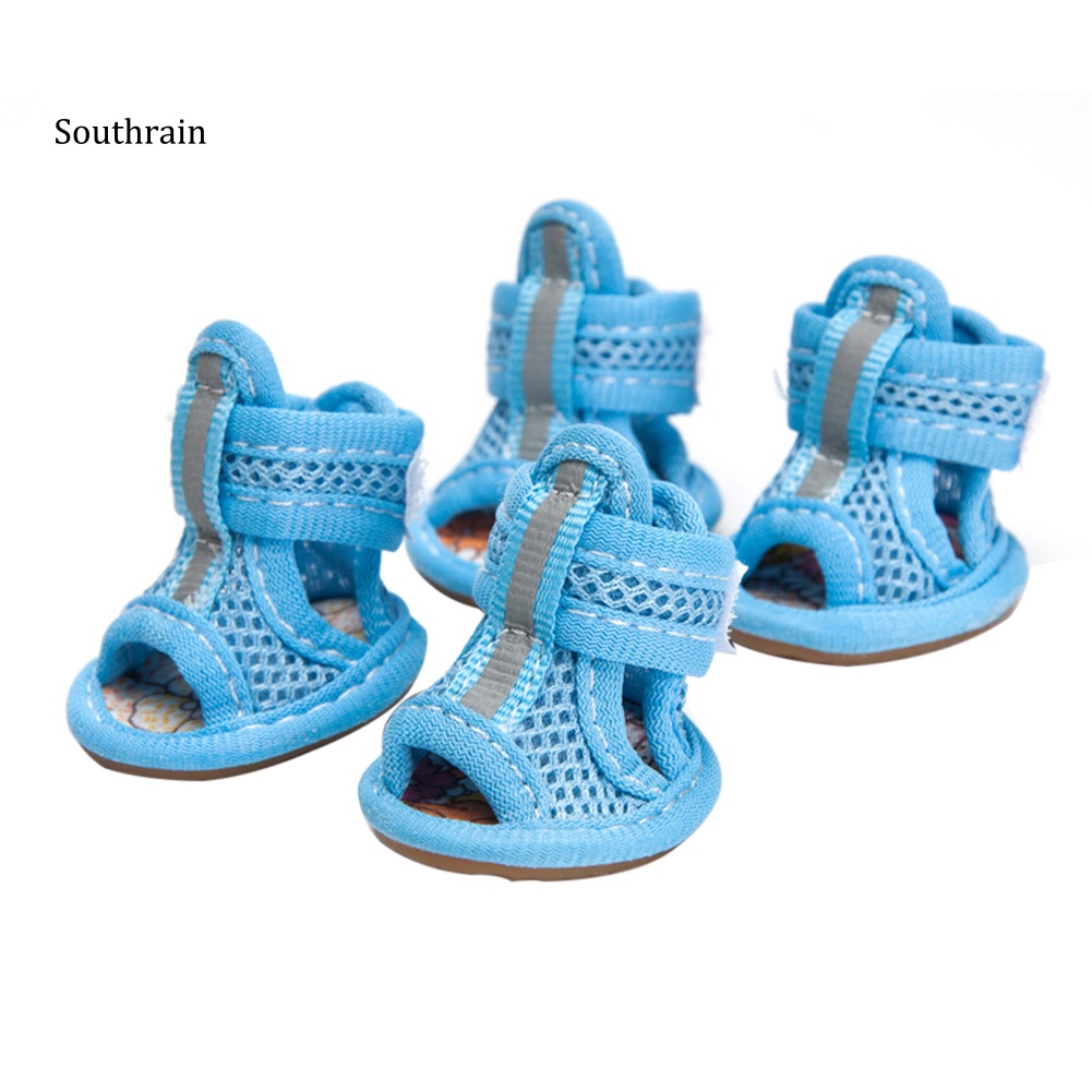 Set 4 Đôi Xăng đan Đế Cao Su Chống Trượt Màu Sắc Trơn Dành Cho Thú Cưng