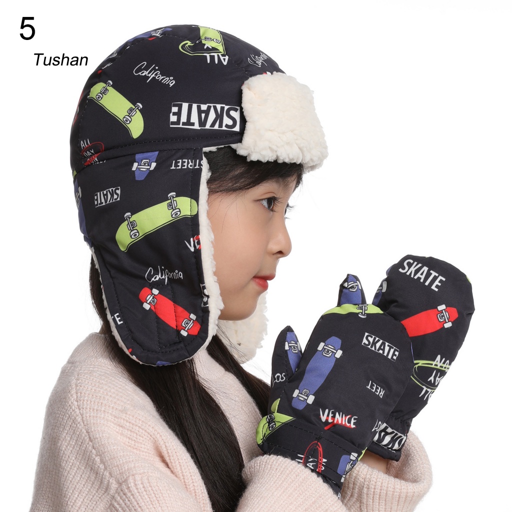 1 Bộ Mũ Và Găng Tay Giữ Ấm Tai Họa Tiết Rằn Ri Thời Trang Thu Đông