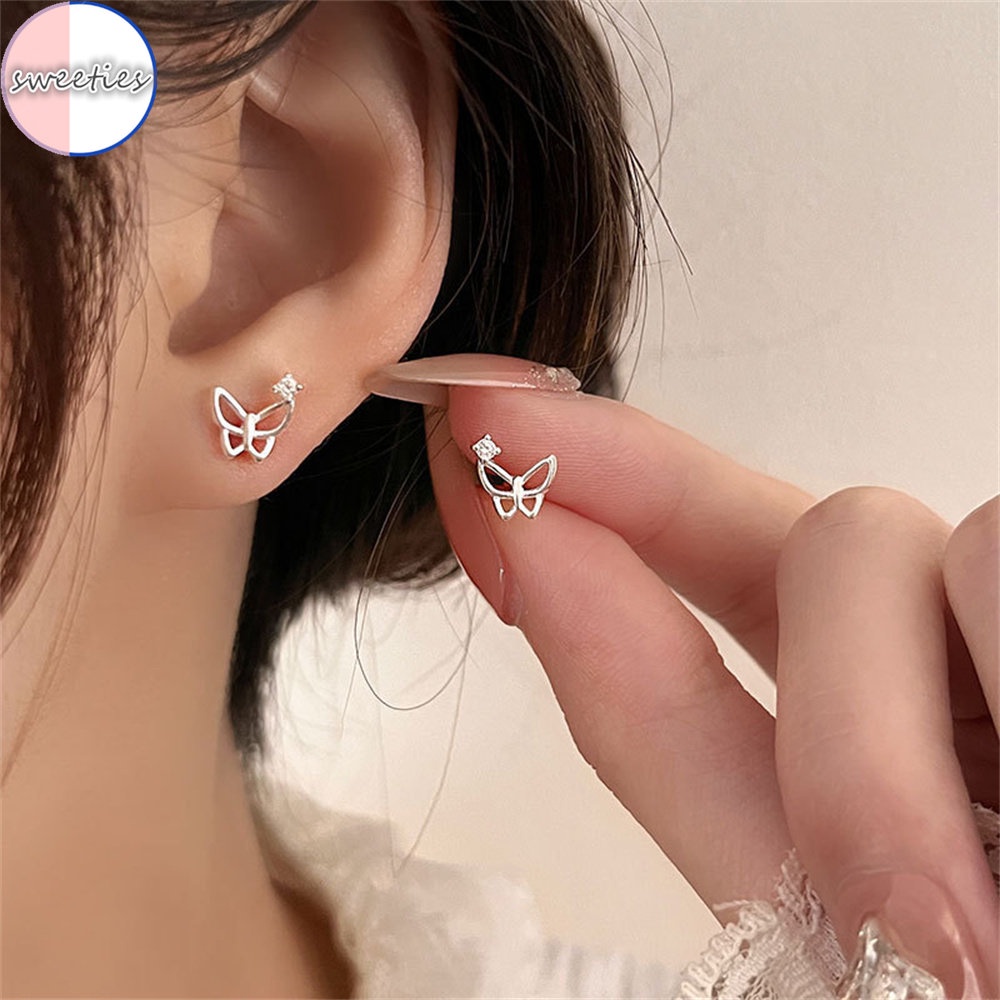 1 Đôi Bông Tai Bạc S925 Hình Bướm, Bướm Nạm Đá