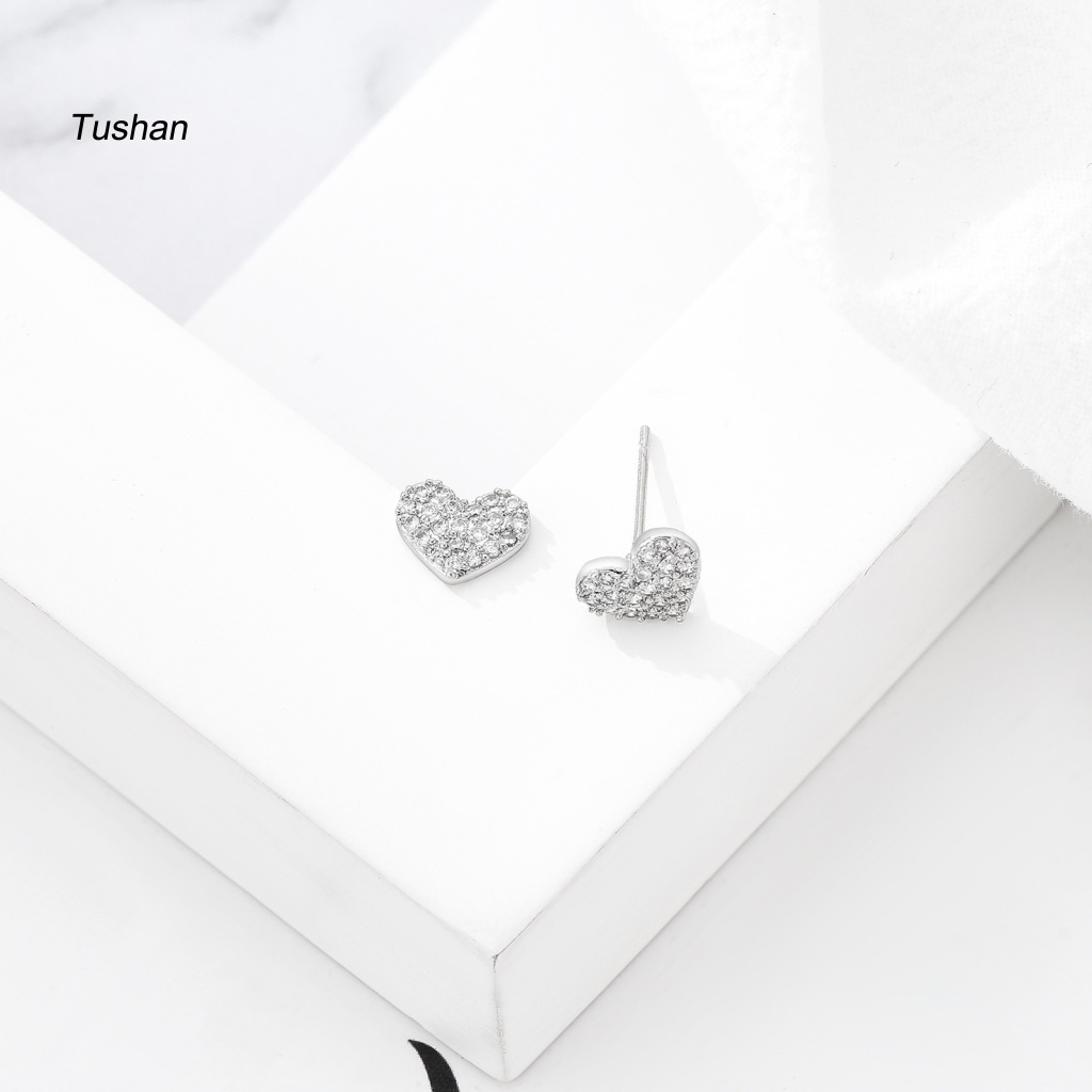 Bông Tai Hình Tròn / Trái Tim Đính Đá Zircon Đơn Giản Dành Cho Nữ