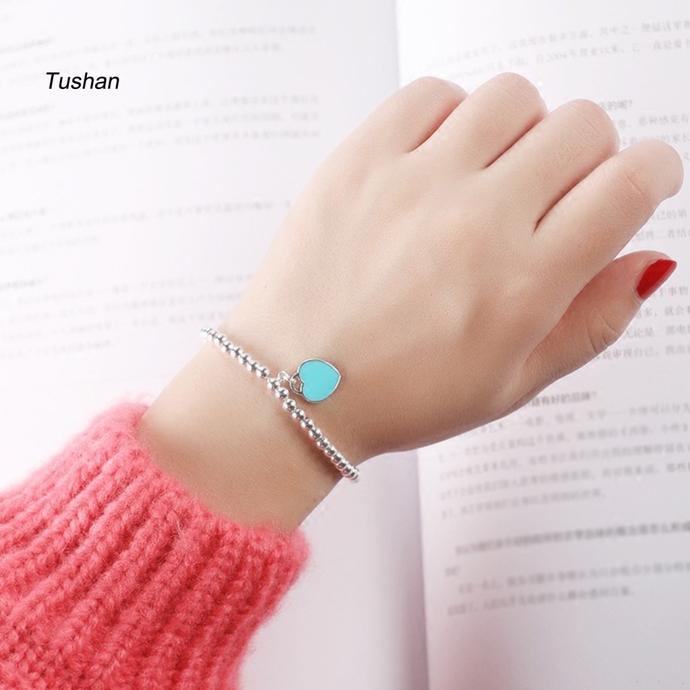 Vòng Tay Chuỗi Hạt Mạ Bạc Hình Trái Tim Thời Trang Cho Nữ