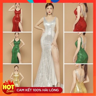 [ĐƯỢC KIỂM TRA HÀNG] Đầm dạ hội kim sa hở lưng kết dây pha lê tua rua cao cấp - Yêu Shop 85