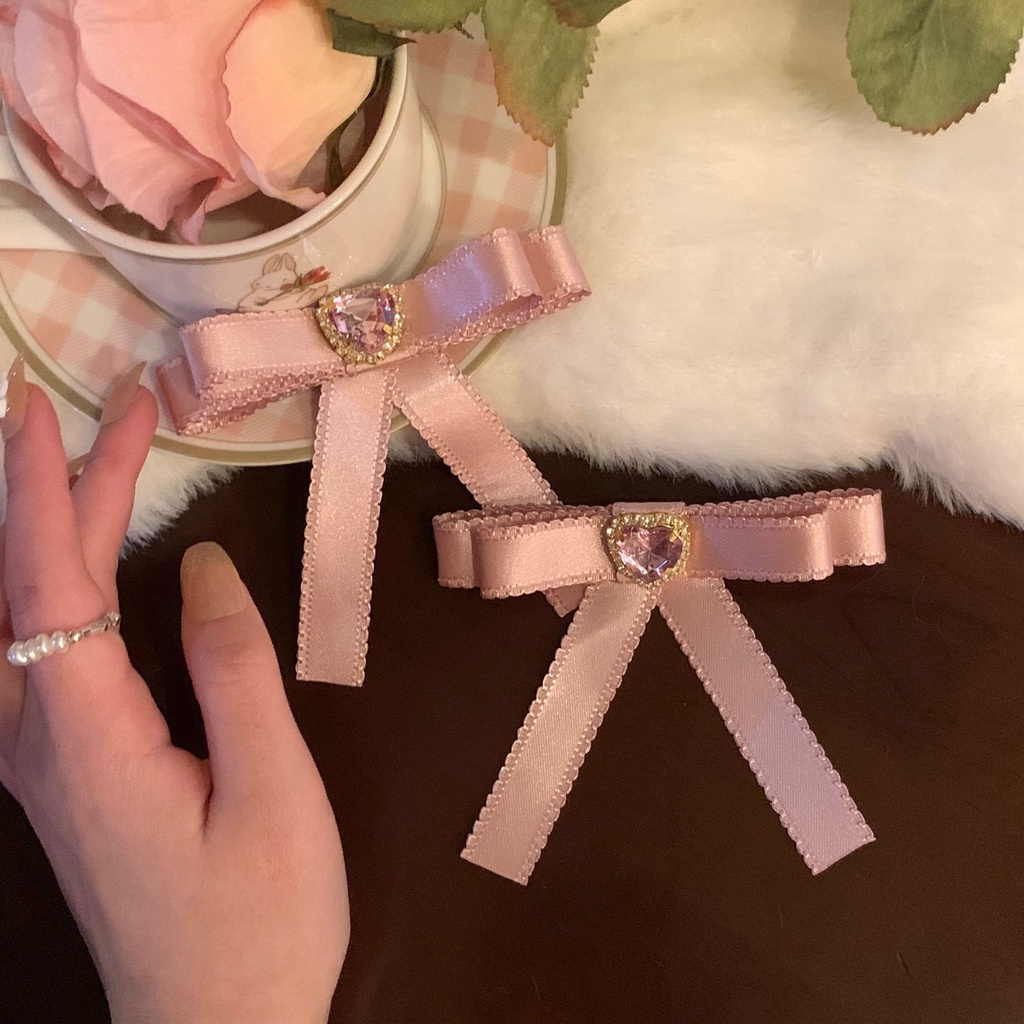 Kẹp Tóc Hình Nơ / Trái Tim Đính Đá Thời Trang Xuân Hè Phong Cách Hàn Quốc Cho Nữ