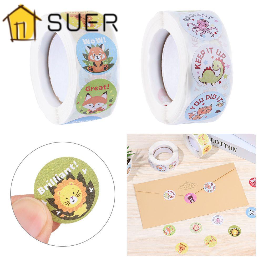 Cuộn 500 Miếng Dán Khen Thưởng Hình Động Vật Dễ Thương|Nhãn Dán Đánh Dấu Tiện Dụng