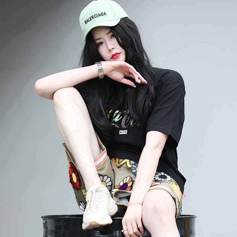 Fashionable New Embroidered Gold Thread SUNFLOWER Shorts Men's Loose Cargo Sports Pants Thin and All-Matching Shorts GRoa