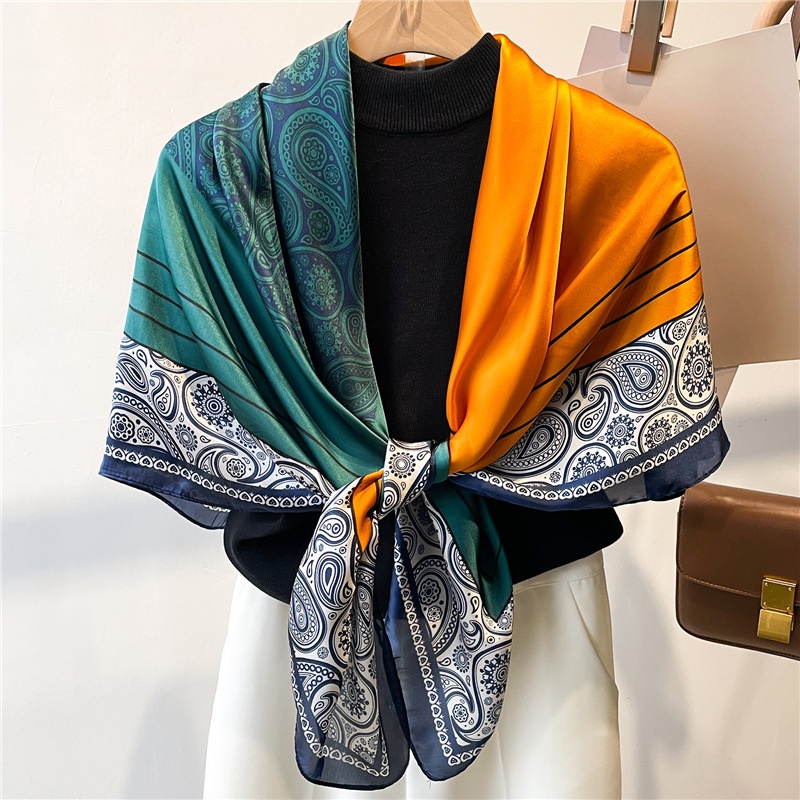 Khăn Choàng Vuông 110cm Bằng Vải Satin Gấm Nhiều Màu Sắc Chống Nắng Đa Dạng Kích Thước Lớn Thời Trang Mùa Hè