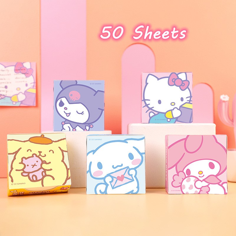 SANRIO Set 50 Tờ Giấy Dán Ghi Chú Họa Tiết Hoạt Hình Dễ Thương
