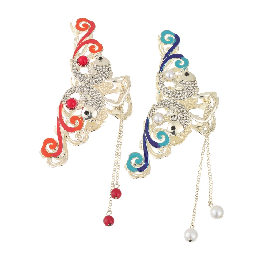 Giá Đỡ Kẹp Tóc Đuôi Ngựa Đính Đá &amp; Ngọc Trai Giả Bằng Kim Loại Kiểu Trung Hoa