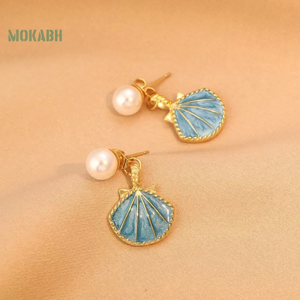 1 Đôi Bông Tai Hình Vỏ Sò Bằng Hợp Kim Đính Ngọc Trai Nhân Tạo Sang Trọng