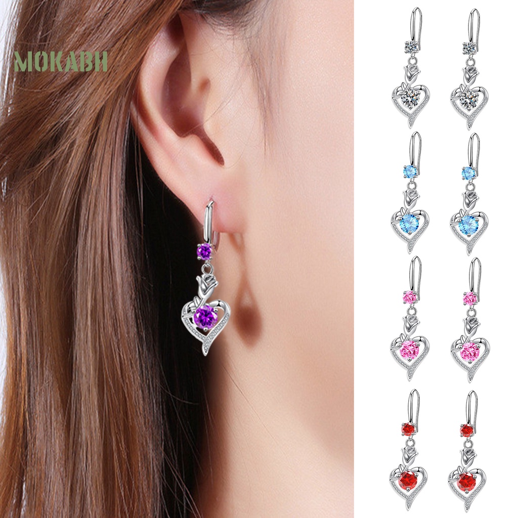 1 Đôi Bông Tai Hình Hoa Hồng Đính Đá Zircon Chất Lượng Cao Không Gây Dị Ứng Thời Trang