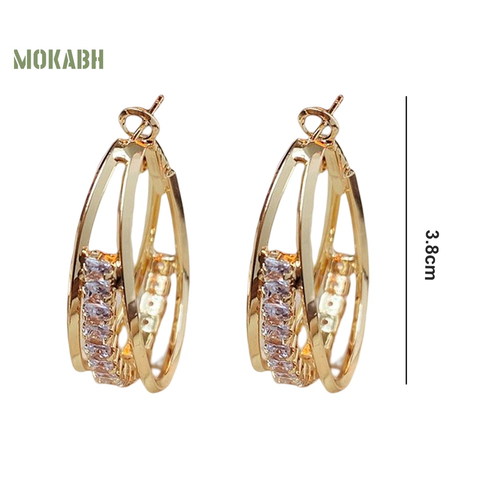 1 Đôi Bông Tai Tròn Hai Lớp Đính Đá Zircon Thời Trang