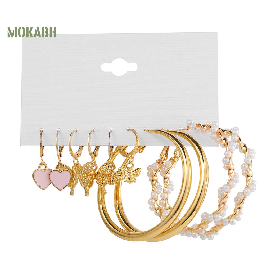 [Mới] Set 5 Đôi Bông Tai Dạng Vòng Hình Học Trang Trí Mắt Bằng Acrylic Tinh Tế Chống Dị Ứng Trang Sức Thời Trang Nữ