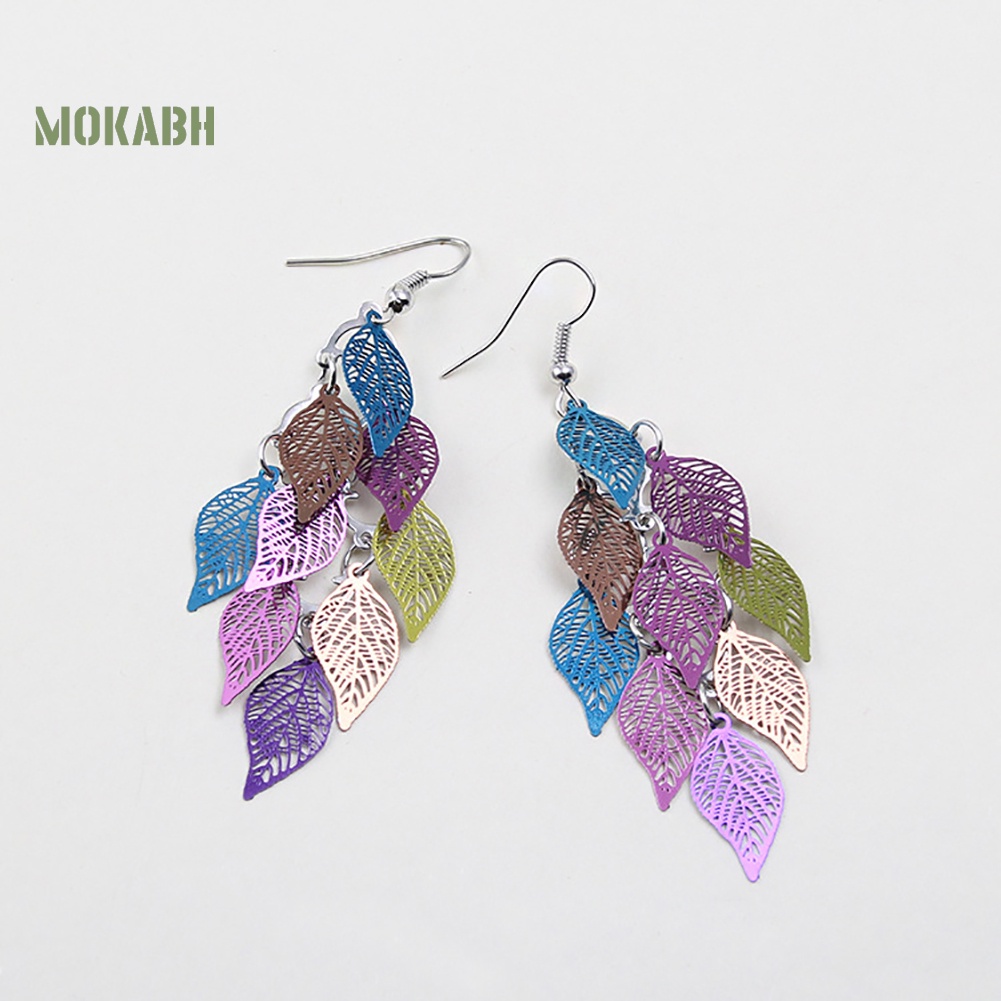 Bông Tai Nhiều Lớp Hình Chiếc Lá Nhiều Màu Sắc Thanh Lịch Dành Cho Nữ