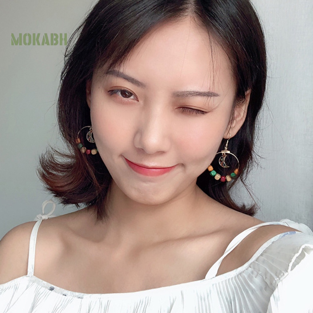 Bông Tai Hình Tròn / Mặt Trăng Bằng Gỗ Thời Trang Dự Tiệc Cho Nữ