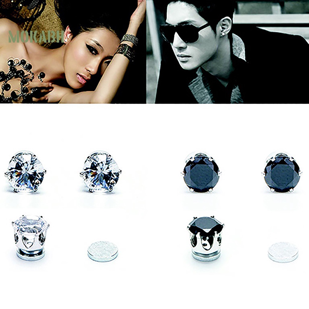 1 Đôi Bông Tai Kẹp Đính Đá Cubic Zirconia Không Cần Xỏ Lỗ Dành Cho Nam Nữ Trong Đám Cưới