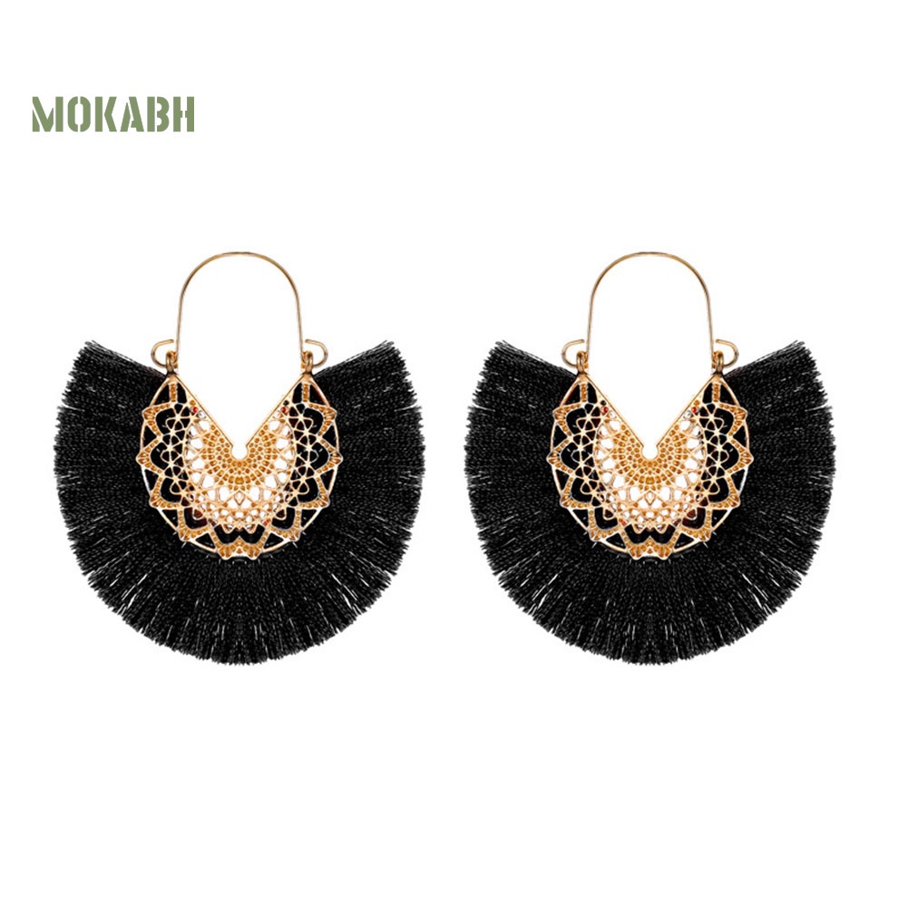 Bông Tai Hình Quạt Phối Tua Rua Phong Cách Bohemian Thời Trang Cho Nữ