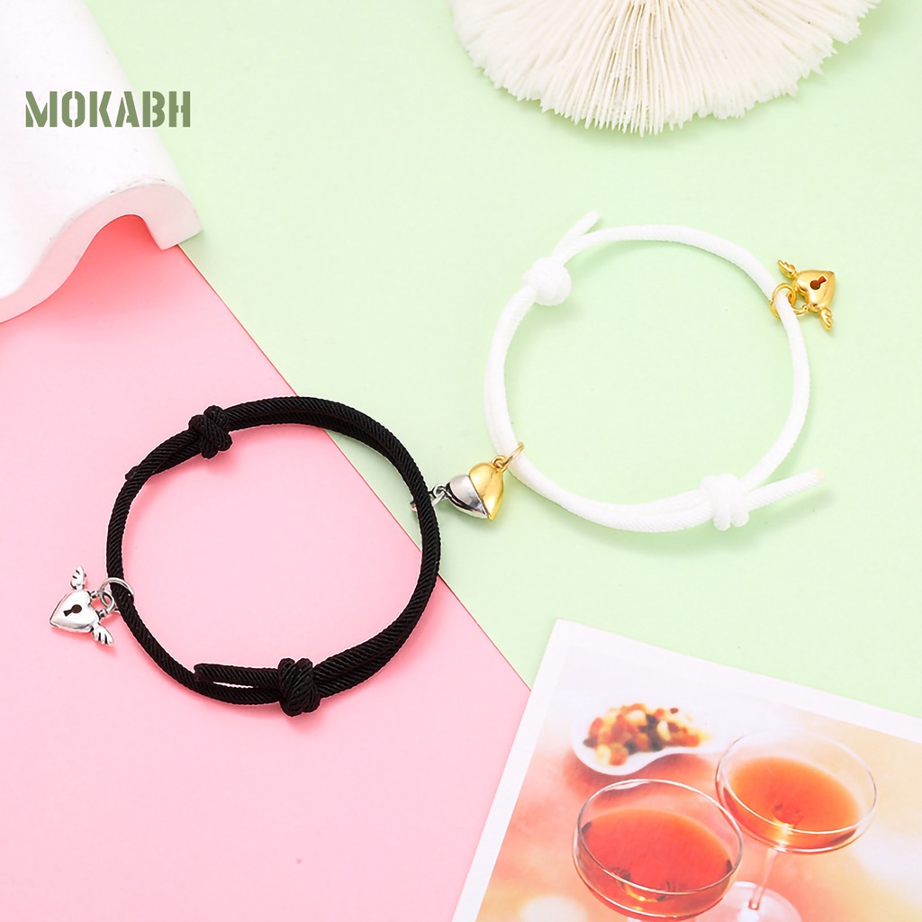 1 Cặp Dây Đeo Tay Bằng Nylon Mạ Điện Handmade Không Phai Màu Trang Trí Trái Tim Quyến Rũ