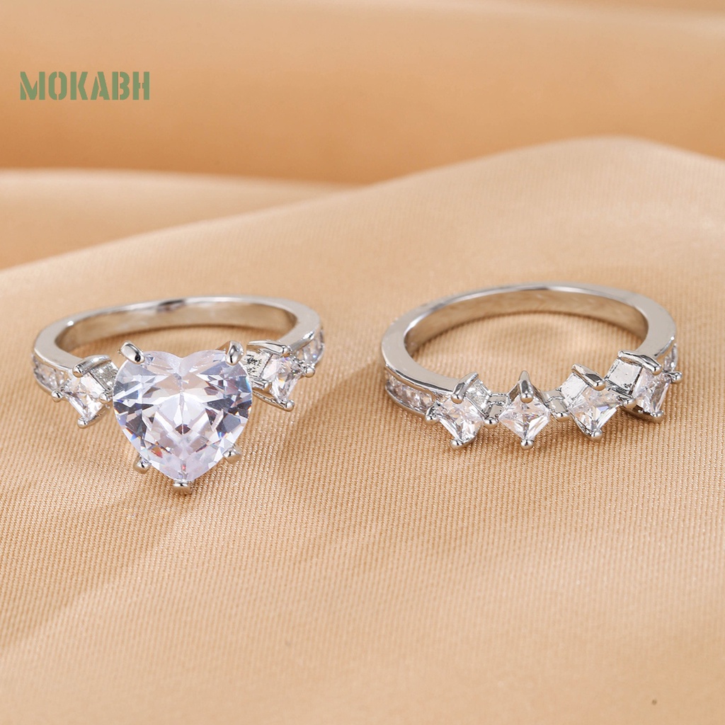 Set 2 Nhẫn Đính Đá Phong Cách Sang Trọng Thanh Lịch Dành Cho Nữ