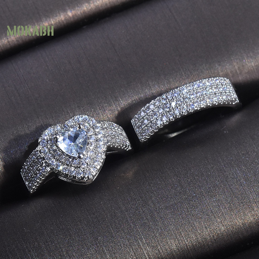 Set 2 Nhẫn Đính Đá Hình Trái Tim Sang Trọng Cho Cô Dâu