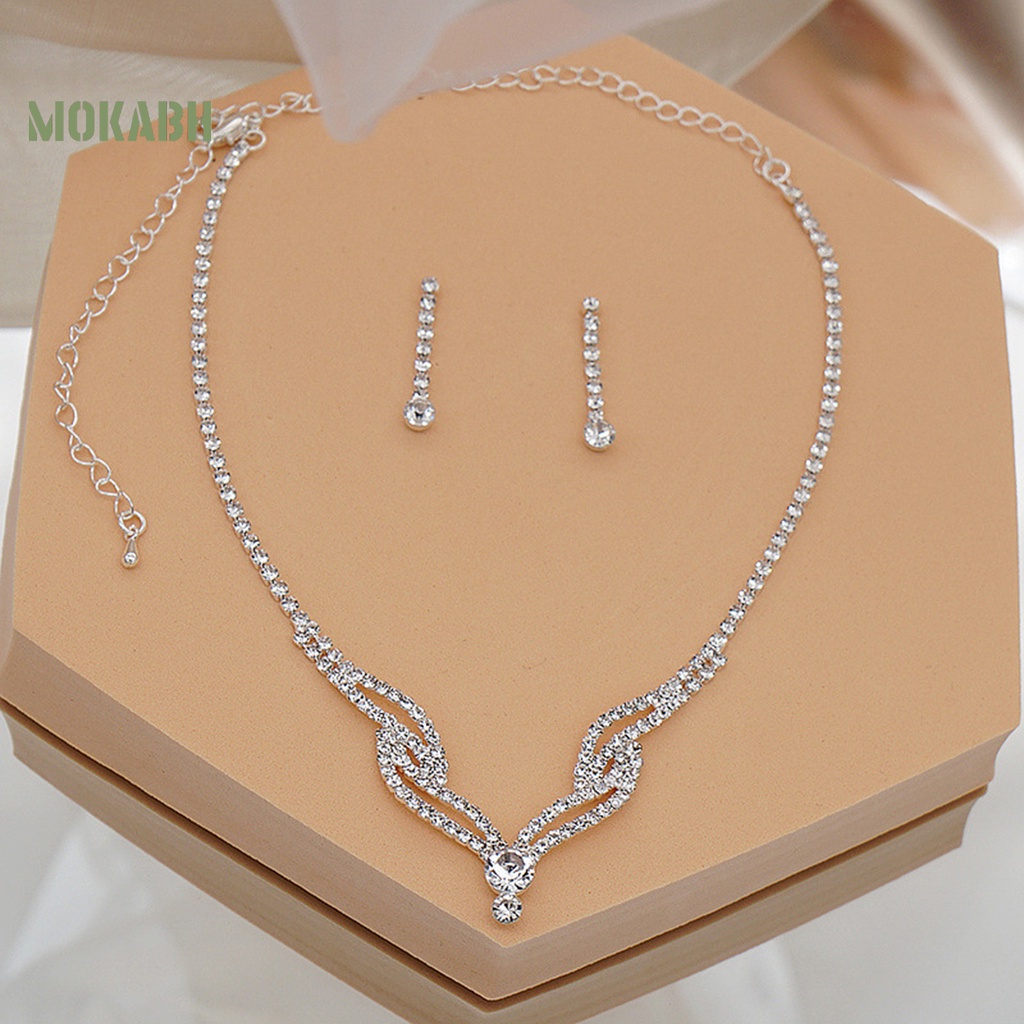 Bộ Trang Sức 2 Món Gồm Vòng cổ / Bông Tai Nhiều Lớp Đính Đá Sang Trọng Cho Nữ