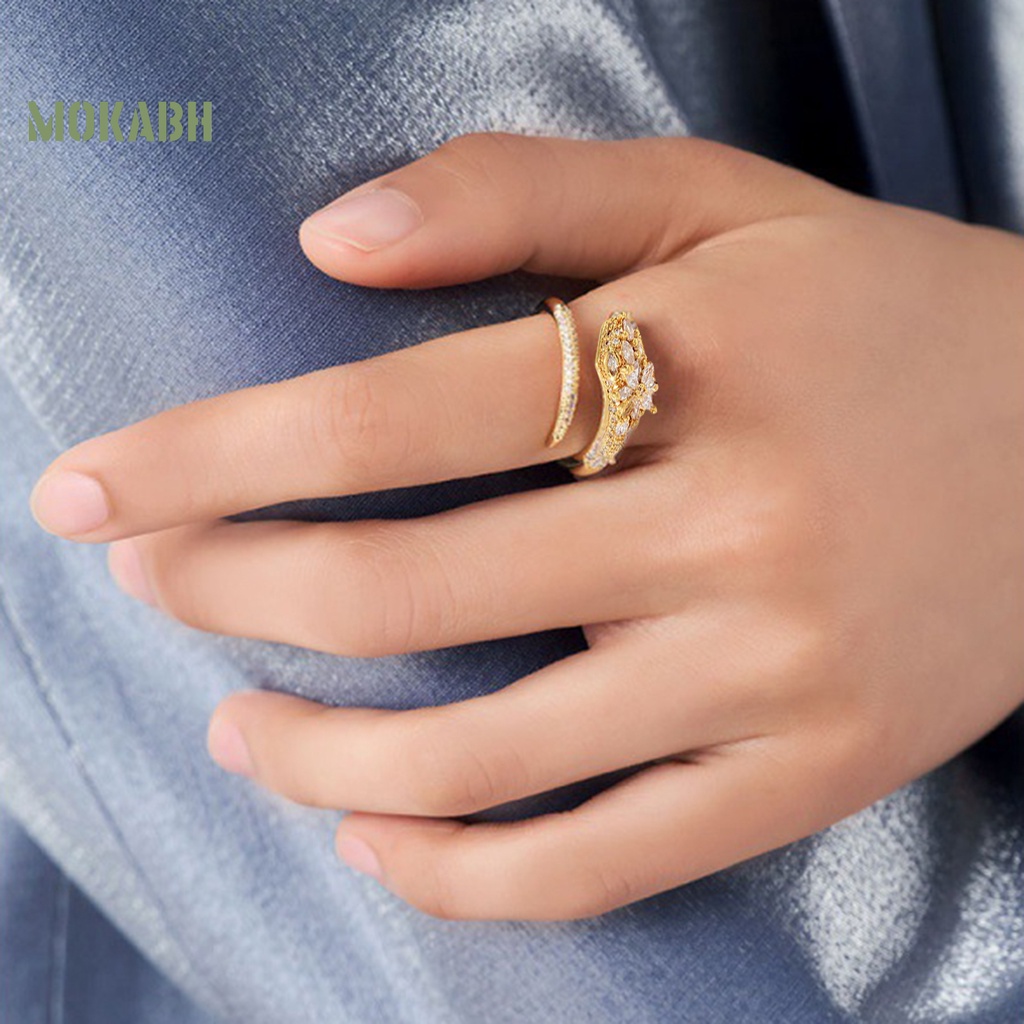 [Mới] Nhẫn Hở Mạ Vàng Đính Đá Zircon Sang Trọng Chống Rỉ Sét Có Thể Điều Chỉnh Trang Sức Cho Nữ