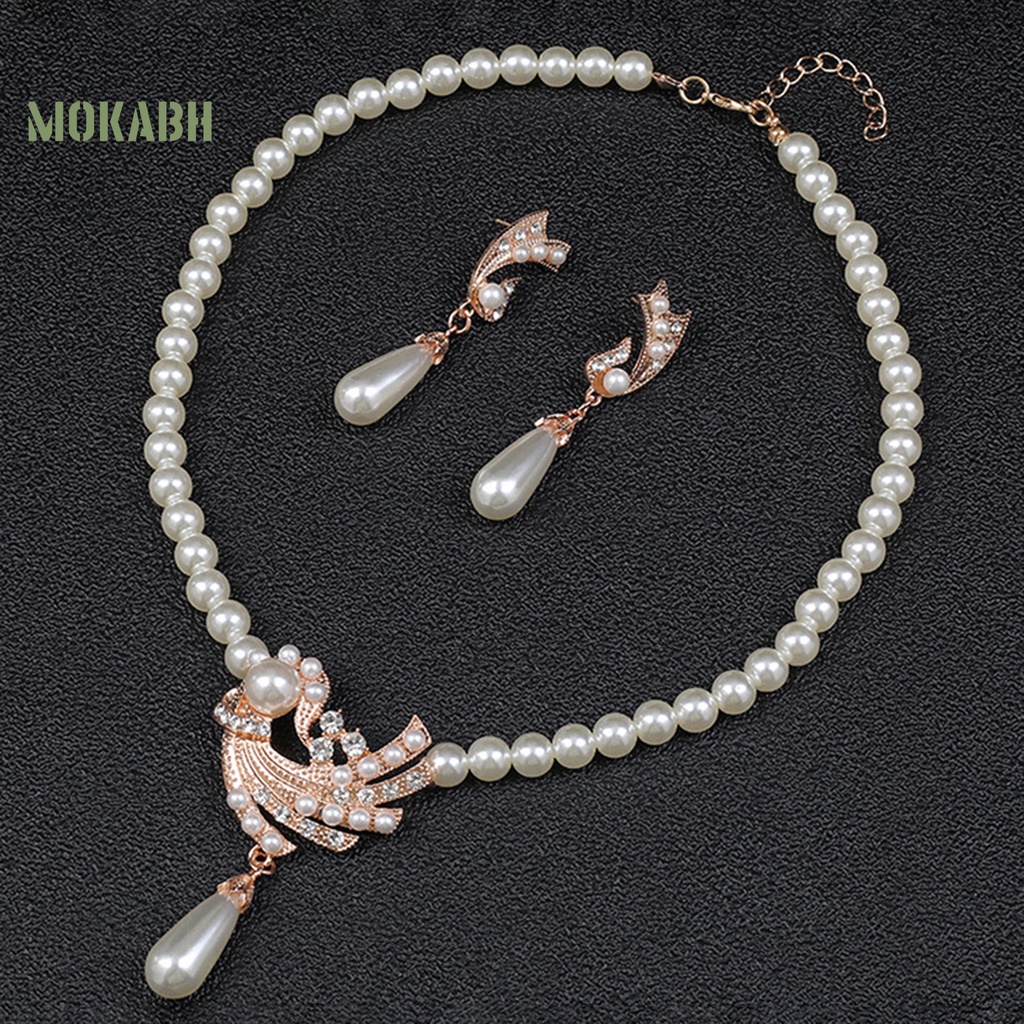 1 Set Vòng cổ Và Bông Tai Mạ Điện Sáng Bóng Bắt Mắt Trang Trí Ngọc Trai Giả