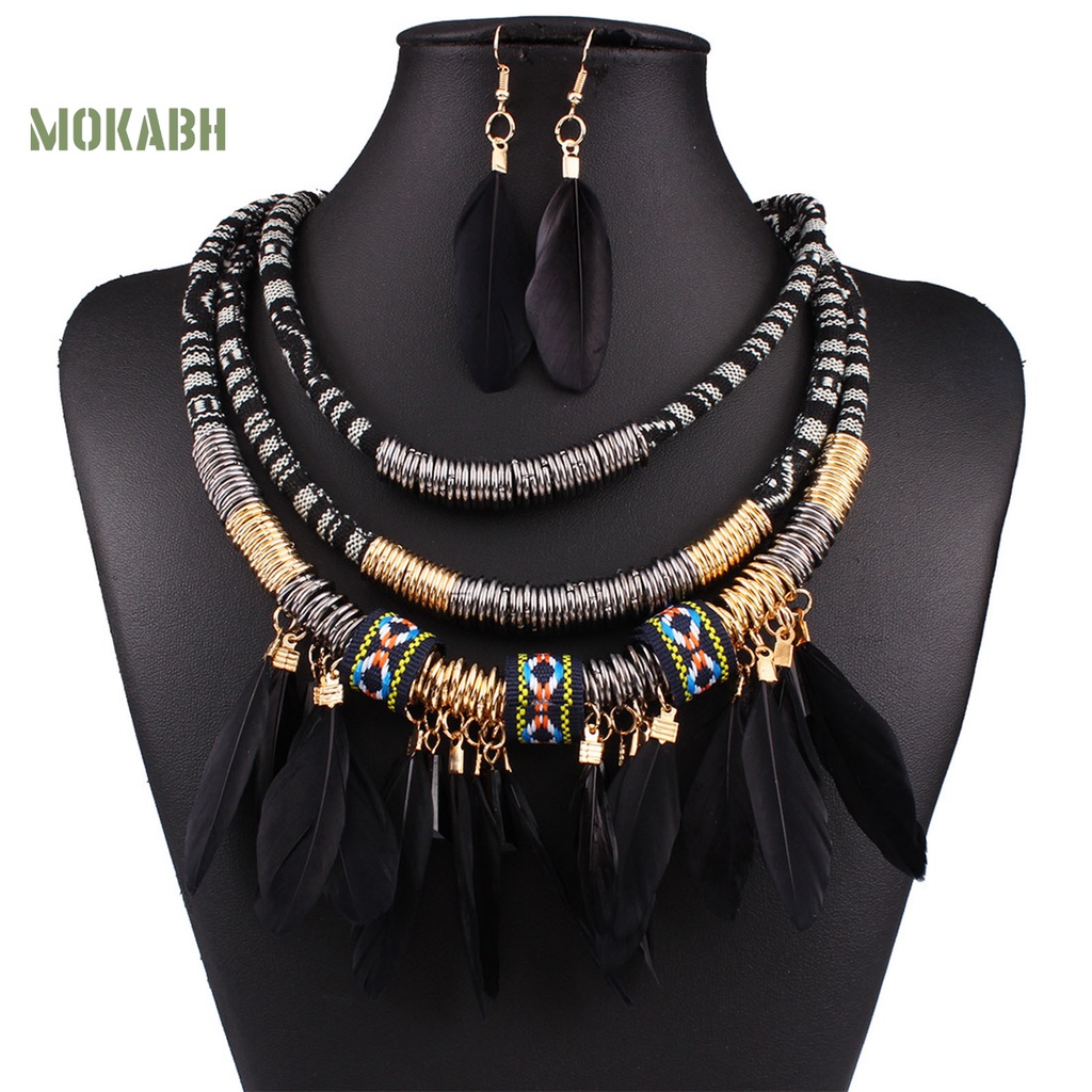 Set 2 Món Vòng cổ + Bông Tai Nhiều Tầng Phong Cách Bohemian