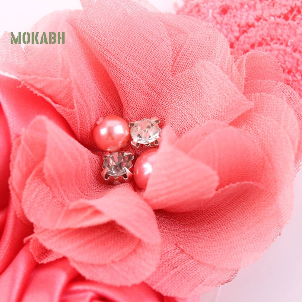 Băng Đô Ren Hoa Hồng Đính Hạt Xinh Xắn Cho Bé Sơ Sinh