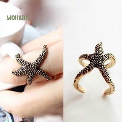 [Hot] Nhẫn Hở Hình Sao Biển Bằng Đồng Phong Cách Punk Cổ Điển