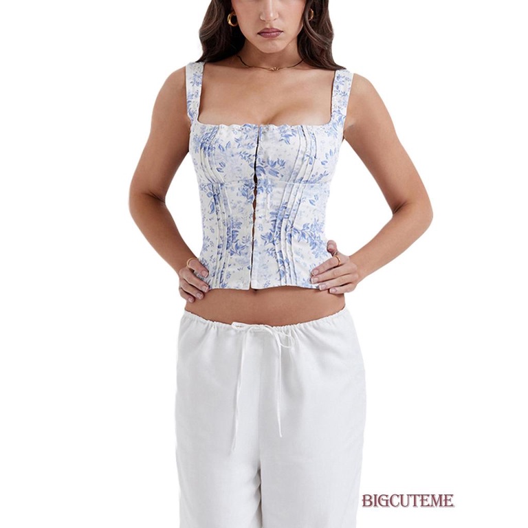 Áo Croptop Không Tay In Hoa Thời Trang Mùa Hè Dành Cho Nữ