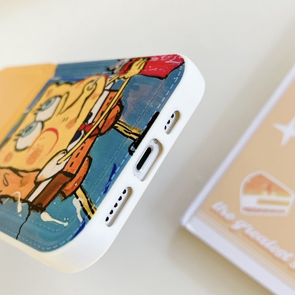Ốp Điện Thoại tpu Dẻo Họa Tiết Hoạt Hình Spongebob Vui Nhộn Kèm Ngăn Đựng Thẻ Cho iPhone 14 13 12 11 PRO MAX
