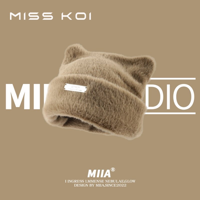 Mũ Len Dệt Kim Dày Dặn Đính Tai Mèo Dễ Thương Phong Cách Hàn Quốc