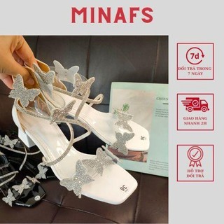 Sandal cao gót nữ nơ đá lấp lánh, giày cao gót vuông cao 4cm - cgb