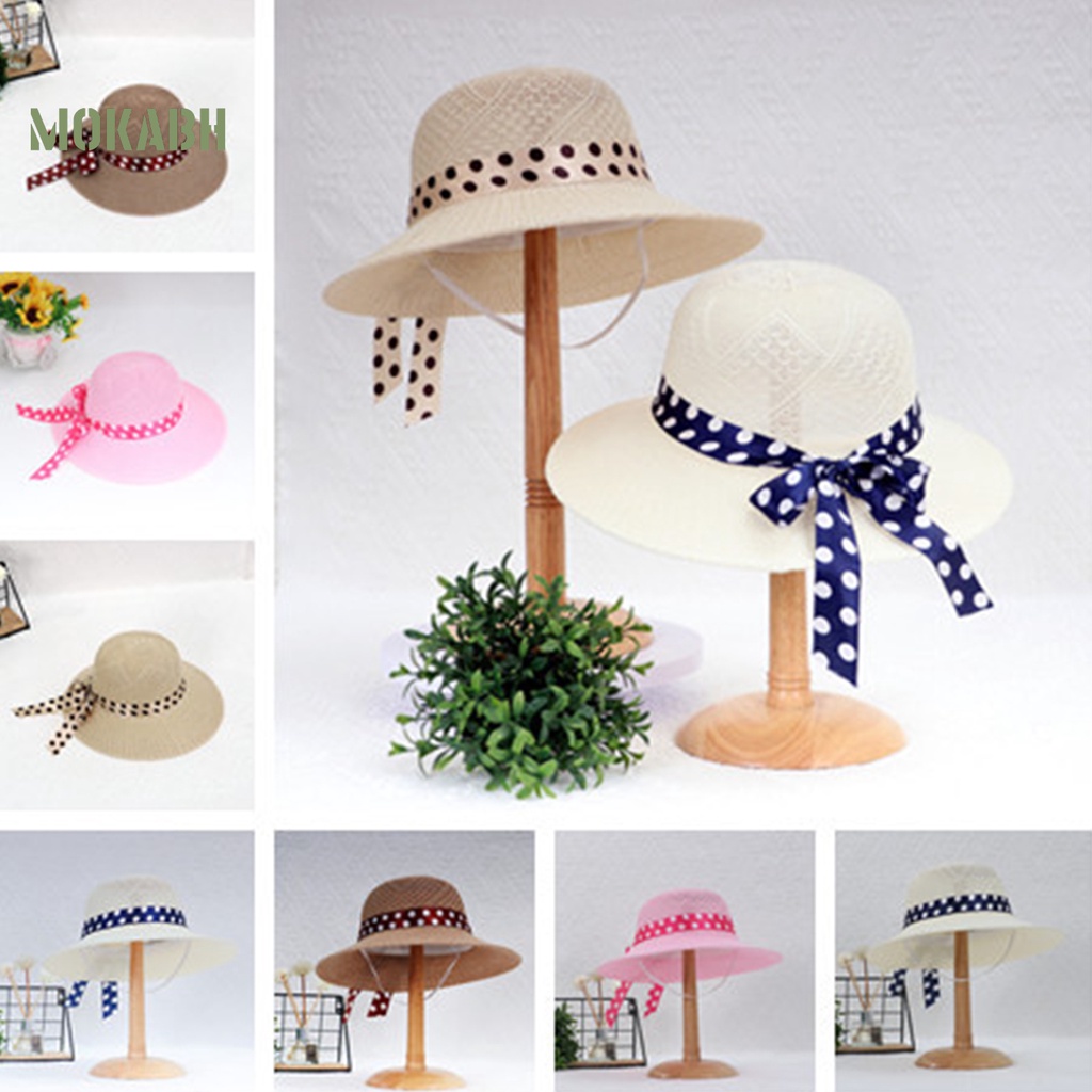 [Mok Abh] Mũ Dệt Rộng Vành Chống Nắng Đi Biển Mùa Hè Có Dây Ruy Băng Thời Trang Có Thể Gập Lại Cho Nữ