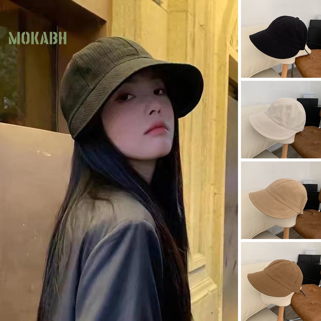 Nón Rộng Vành Màu Trơn Điều Chỉnh Được Có Dây Rút Thời Trang Mùa Hè Cho Nữ