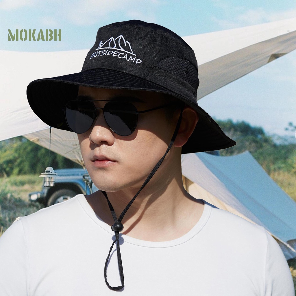 Nón Tai Bèo Phối Lưới Thoáng Khí Thêu Chữ Chống Gió Thời Trang Cho Nam