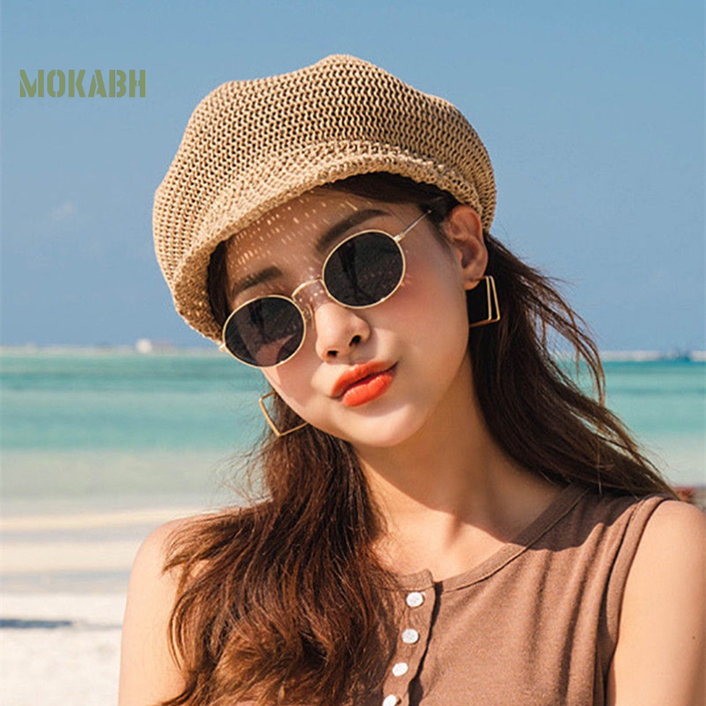 [Mok Abh] Mũ Vành Ngắn Chống Nắng Thoáng Khí Màu Trơn Chống Tia UV Có Thể Điều Chỉnh Kích Thước Cho Nữ