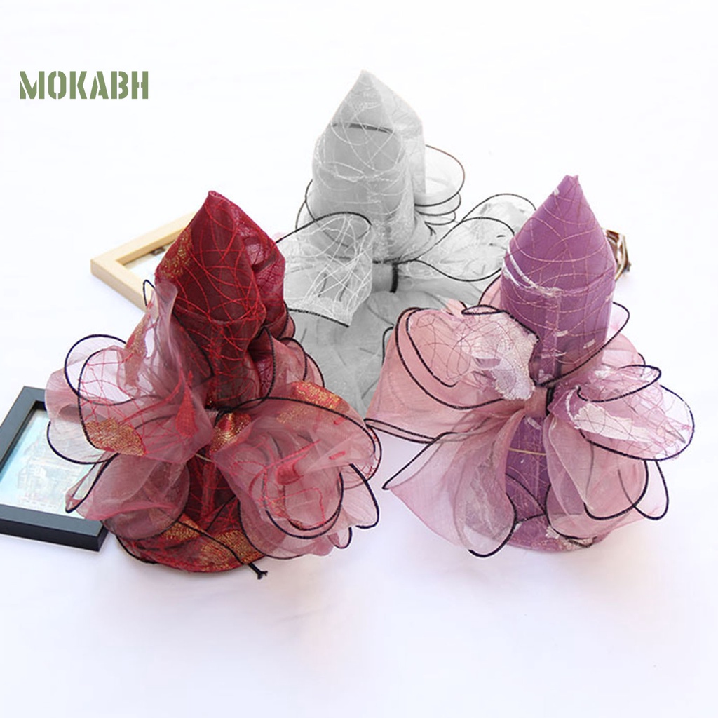 [Mok Abh] Mũ Rộng Vành Vải Hoa Nhìn Xuyên Thấu Viền Gợn Sóng Sang Trọng Thắt Nơ Sang Trọng Cho Nữ Đi Biển