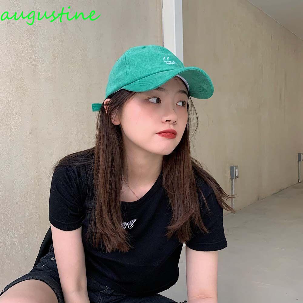 Mũ Lưỡi Trai Mềm Màu Trơn Thêu Hình Mặt Cười Đơn Giản Phong Cách Hip Hop Cho Cặp Đôi