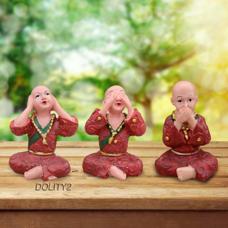 [Dolity2] 3 Bức Tượng Chú Tiểu Điêu Khắc Để Bàn Trang Trí Nhà Cửa