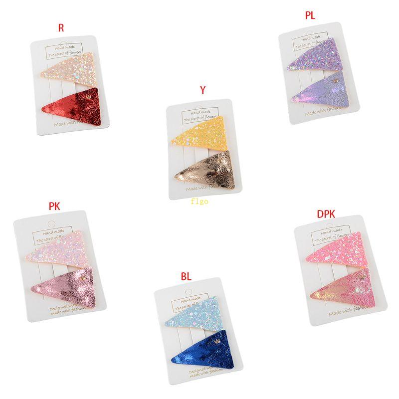 Set 2 Kẹp Tóc Da Giả Đính Kim Sa Lấp Lánh Cho Bé Gái