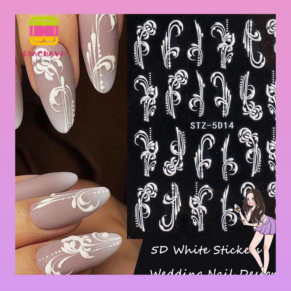 Hình Dán Trang Trí Móng Tay Họa Tiết Hoa Dập Nổi Kiểu Pháp Xinh Xắn