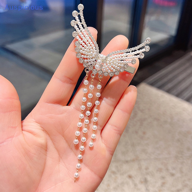 Kẹp Tóc Hình Cánh Bướm Đính Ngọc Trai / Kim Cương Giả Phối Tua Rua Lưng Cổ Tích Cho Nữ