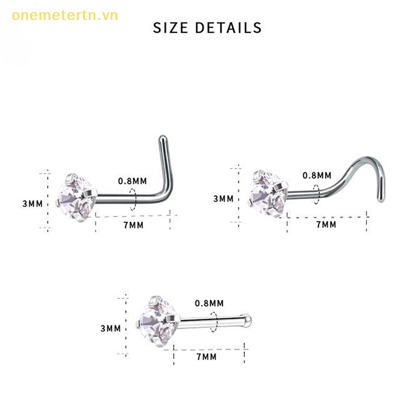 Set 3 Khuyên Mũi Bằng Thép Không Gỉ Đính Đá Thời Trang Cho Nữ